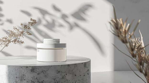 Cosmetic cream in a glass jar. Skin care concept. Background for beauty products