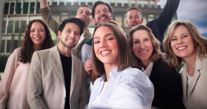 Corporate Event: Multiracial Business Team Taking Selfie at Conference Gathering.