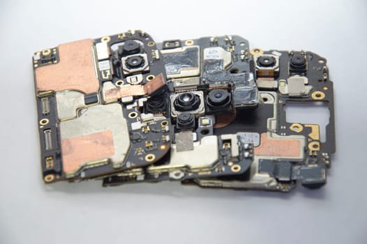 Close-up top view of smartphone motherboard