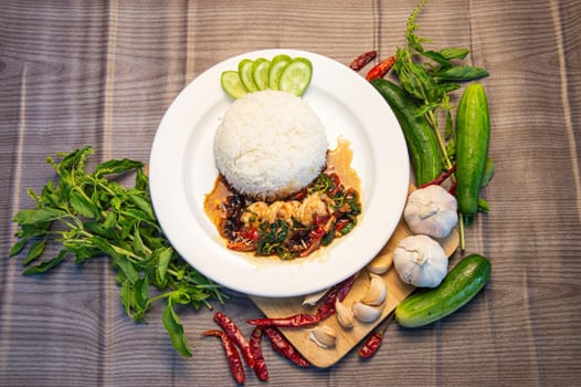 Pad Kra Pao Shrimp Thai food Thai street food, original Thai food