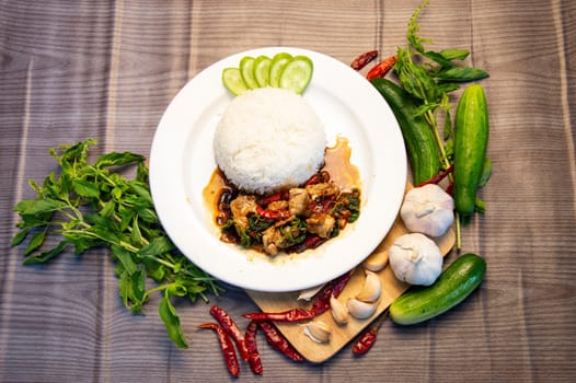 Stir fried basil, cartilage, Thai food, Thai street food, Thai original