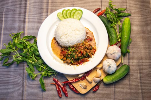 Stir fried basil with beef, Thai food, Thai street food, original Thai food