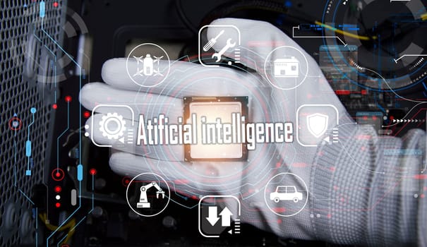 Concept, CPU, AI is used to control everything around, using artificial intelligence.
