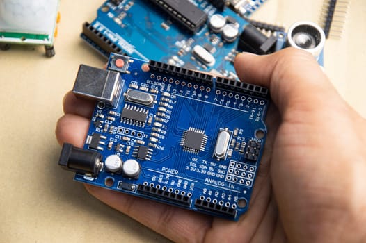 mainboard top view writing a set of instructions or a computer program in code form