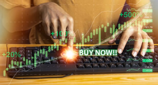 Concepts stock trading, crypto-currency trading successful Rising market, profit from investment