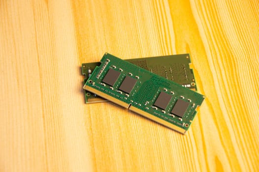 top view ddr4 ram laying on wooden floor