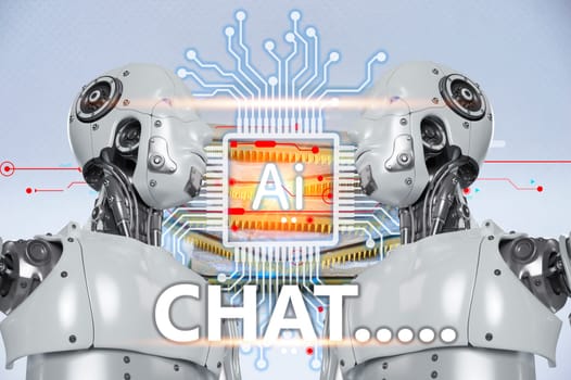 Digital chatbot, robot application, conversational assistant, AI artificial intelligence concept.