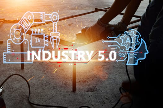 The concept of Industrial Revolution No. 5 is to improve the production process to be more efficient. By working together between humans, intelligent systems and robots.