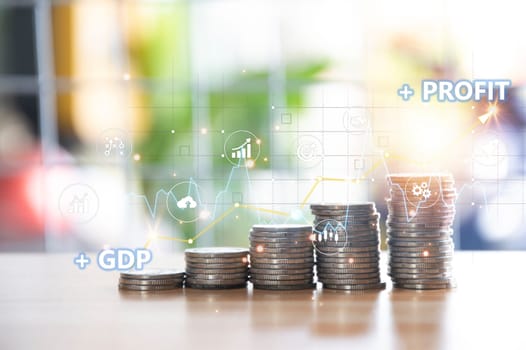 Coins are stacked in layers. from small to large money growth concept, business profit