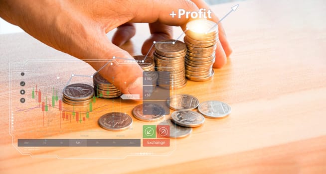 Coins are stacked in layers. from small to large money growth concept, business profit