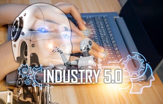 The concept of using artificial intelligence to control the system, industry using artificial intelligence,industry 5.0
