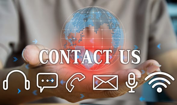 Contact us or our customer support hotline where people connect. and touch the contact icon on the virtual screen	