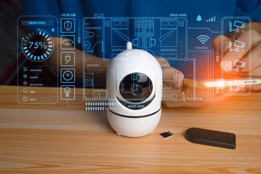 smart home concept and wireless control technology and security, ip camera