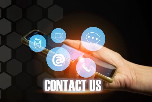 Contact us or our customer support hotline where people connect. and touch the contact icon on the virtual screen	