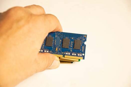 DDR3 ram laying on white background, computer parts