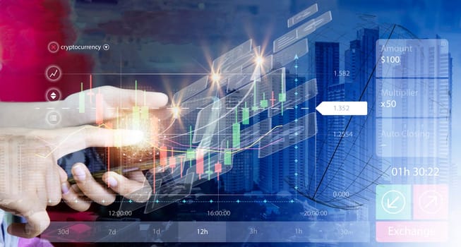Planning, analyzing indicators and buying and selling strategies, stock market, business growth, progress or success.