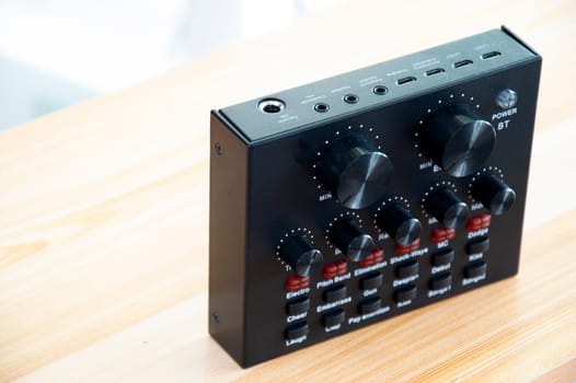 top view of audio mixer, various audio mixers