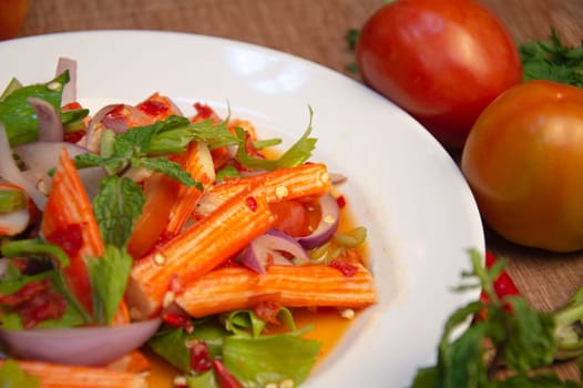 Spicy crab stick salad Thai food Thai street food