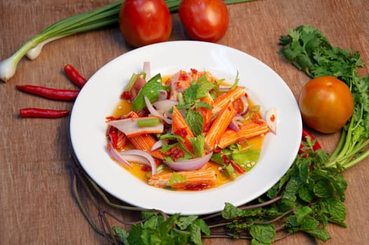 Spicy crab stick salad Thai food Thai street food