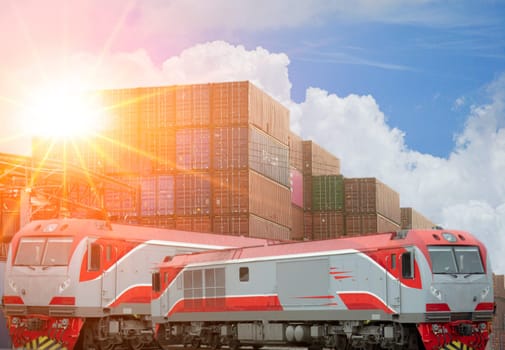 The concept of container transportation using a freight rail system.