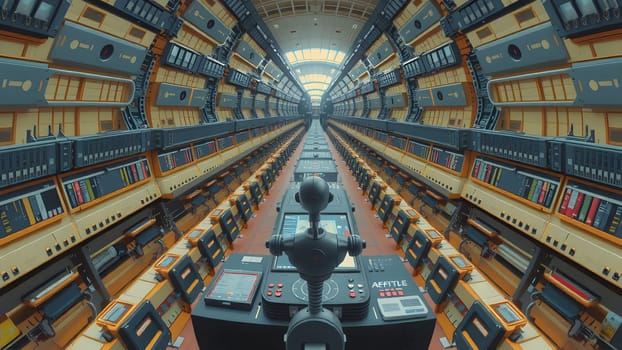 The AI robot works with data via digital interface - AI generated