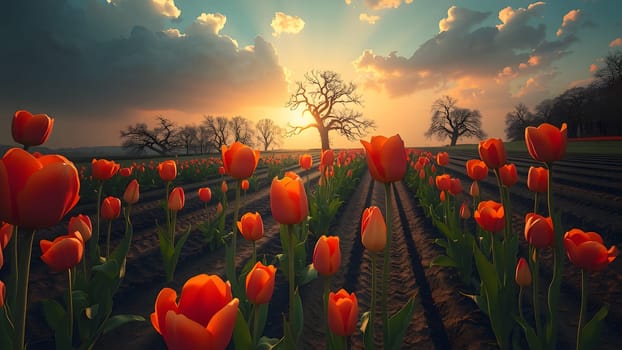 The Tulip flowers garden in spring background or pattern - AI generated