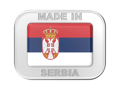 Made in Serbia, silver badge with the flag of Serbia
