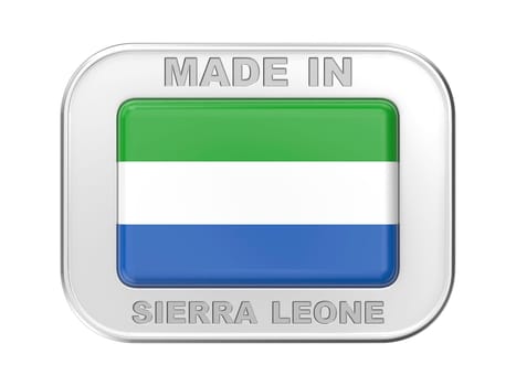 Made in Sierra Leone, silver badge with the national flag of Sierra Leone