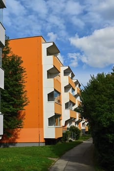 facade of a modern apartment building with windows and balconies. Czech Republic - Europe.