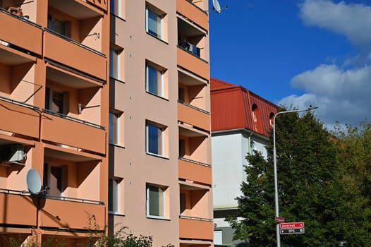 facade of a modern apartment building with windows and balconies. Czech Republic - Europe.