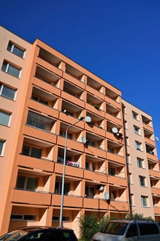 facade of a modern apartment building with windows and balconies. Czech Republic - Europe.