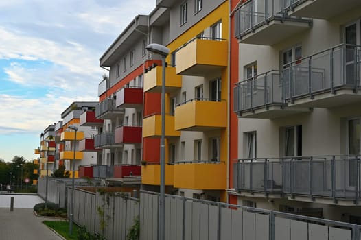facade of a modern apartment building with windows and balconies. Czech Republic - Europe.