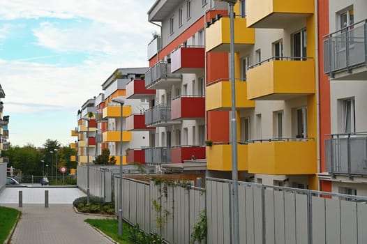 facade of a modern apartment building with windows and balconies. Czech Republic - Europe.