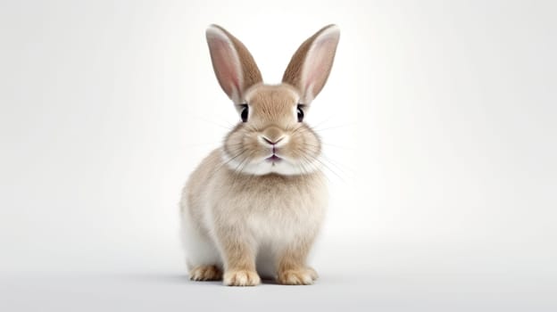 Surprised Funny Cute Bunny with Big Eyes on Light Background, Cute Animal Portrait.