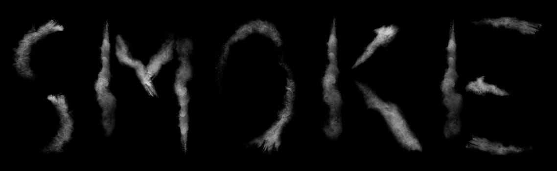 Word smoke designed of flour on black background shot