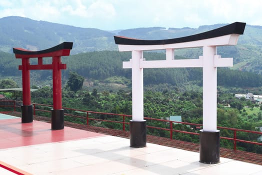 Traditional japanese gates Torii in Da Lat Vietnam