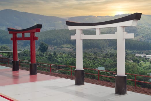 Traditional japanese gates Torii in Da Lat Vietnam