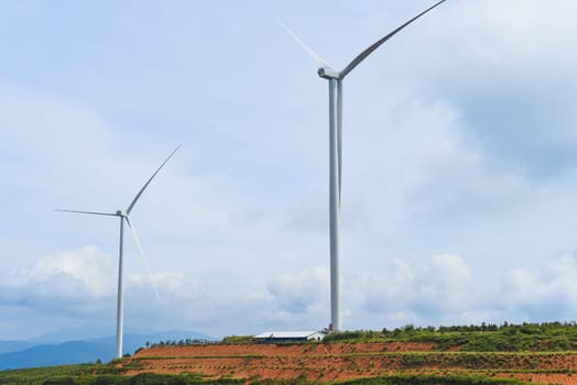 Wind turbine against sky in Da Lat of Vietnam