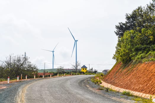 Wind turbine against sky in Da Lat of Vietnam