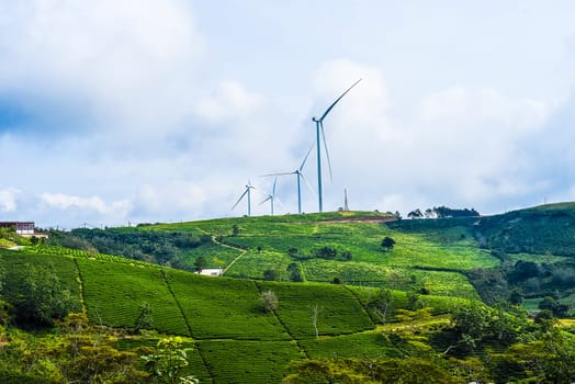 Wind turbine against sky in Da Lat of Vietnam