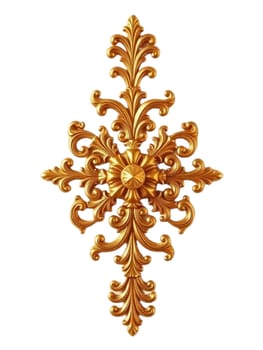 A gold baroque ornament featuring intricate scrolls and flourishes in a vintage, ornate style, with a rich metallic texture and a shiny, luxurious finish.