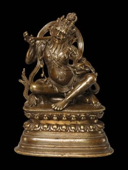 A 17th-century Tibetan painting of Brahmarupa Mahakala, depicting the wrathful deity as a divine protector in intricate detail.