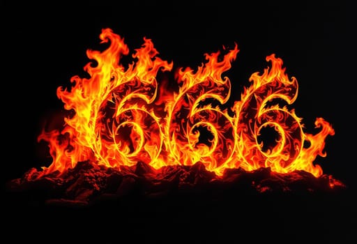 The number 666 from a burning bright flame on a black background
