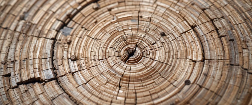 Wooden texture of sawed tree trunk with annual rings close-up, wide background