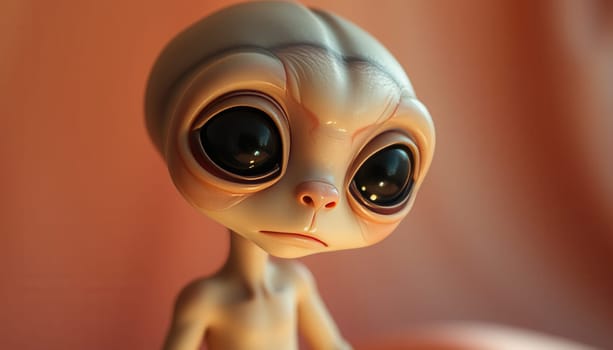 Cute kind alien with a sad expression in his eyes, close-up portrait