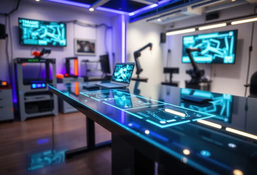 Futuristic control panel in a room