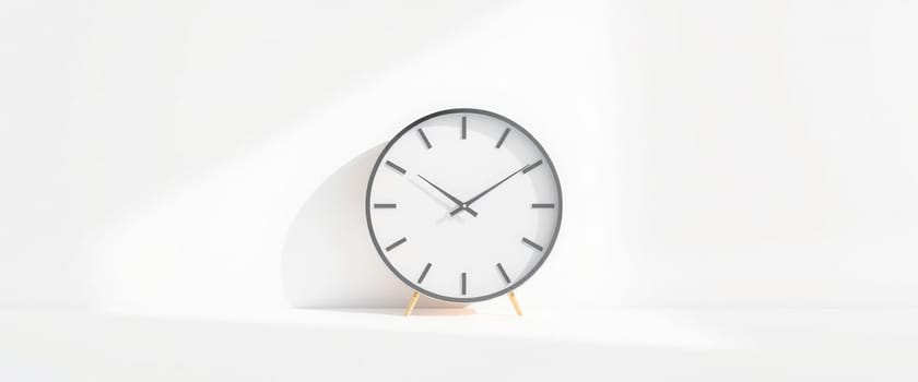 White clock with minimalistic design on a wide white background