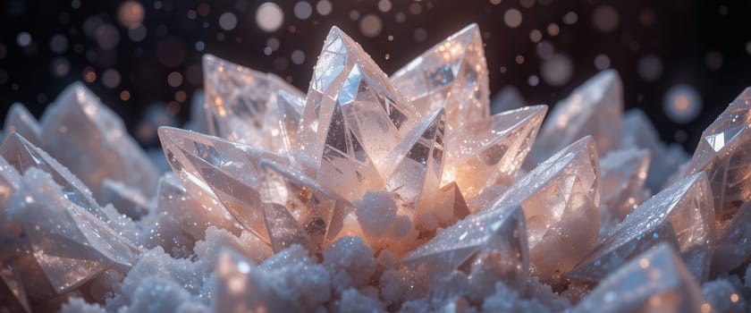 Macro view of quartz crystals, wide background
