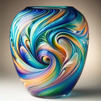 A colorful, swirling glass vase with intricate designs. A high-quality photo.