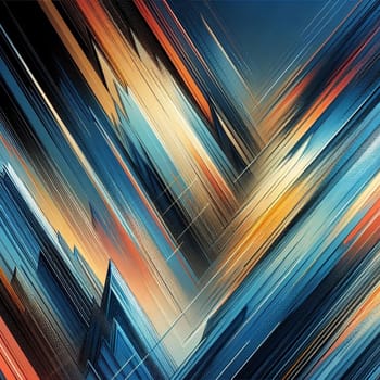 Abstract artwork with dynamic, intersecting lines in shades of blue, orange, and beige. A high-quality photo.